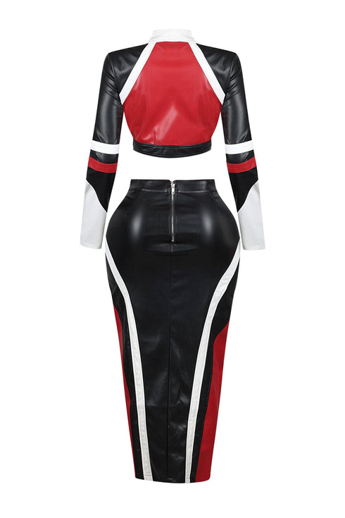 Abbey Faux Leather Jacket & Skirt SET